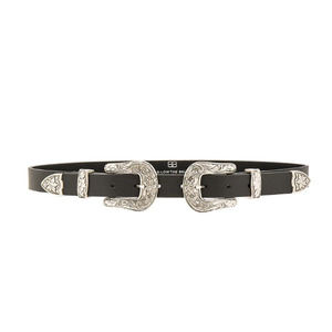 B-Low the Belt Baby Bri Bri Black Waist Belt w/Silver Floral Hardware Small
